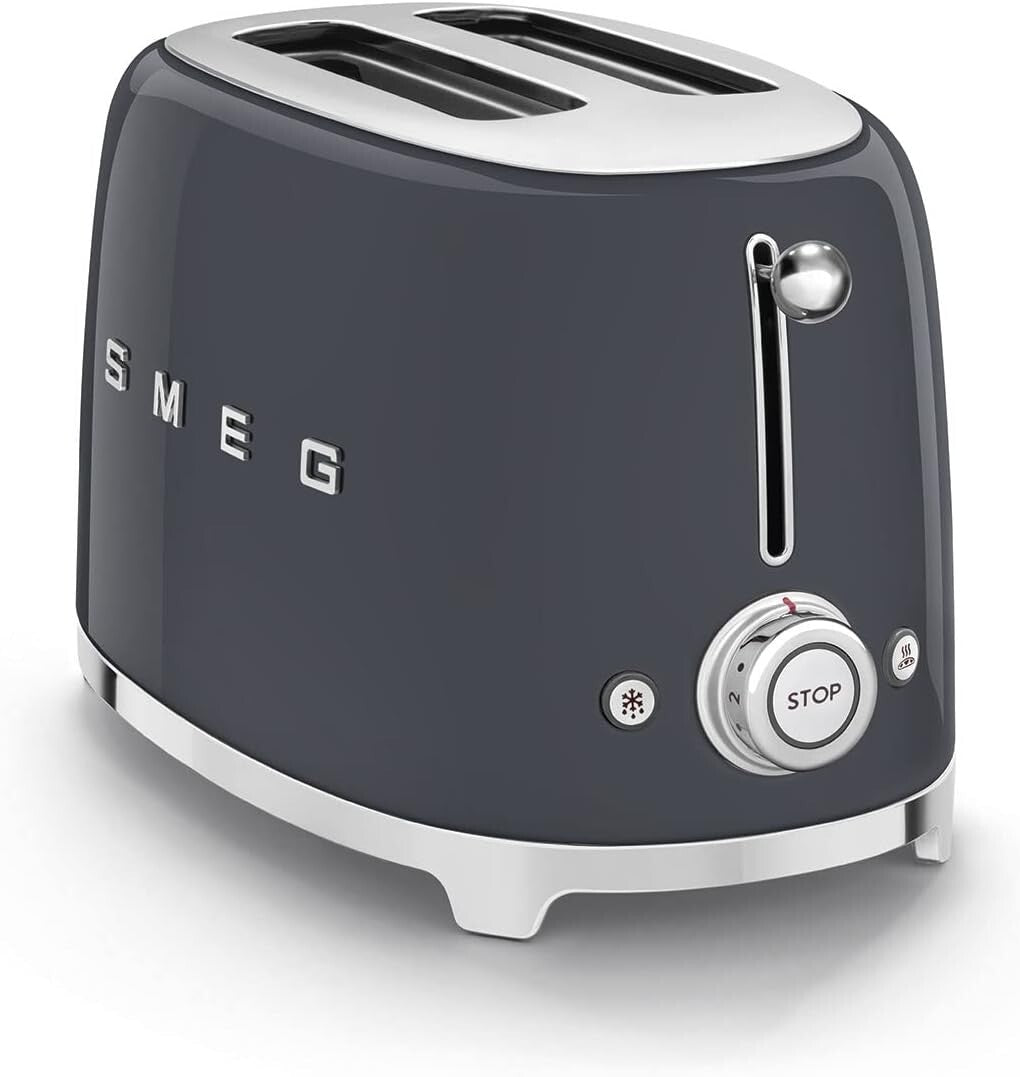 Elegant Gray 50's Style Toaster - 2 Slices with 6 Browning Levels & Functions