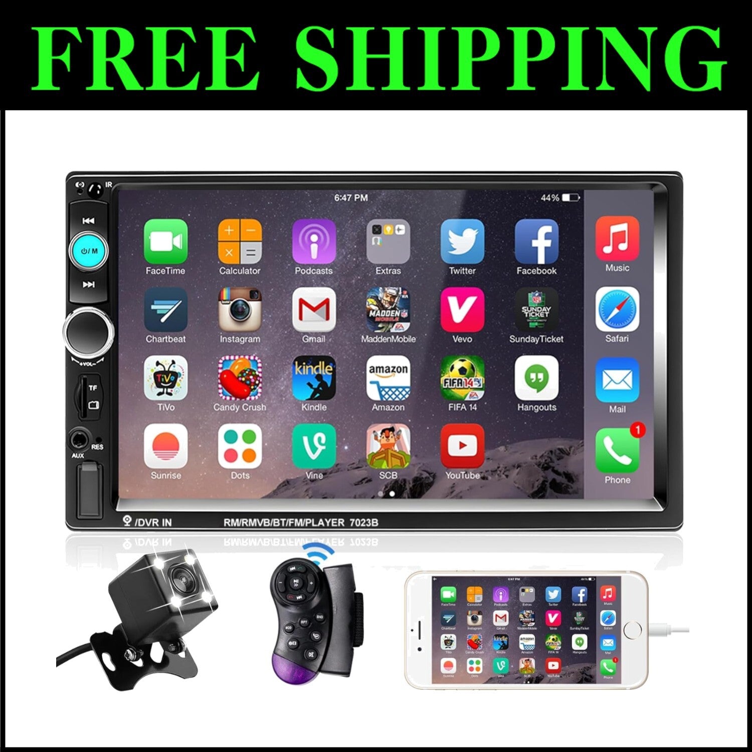 Sleek Double Din 7-Inch Touchscreen Car Radio with Hands-Free & Video Playback