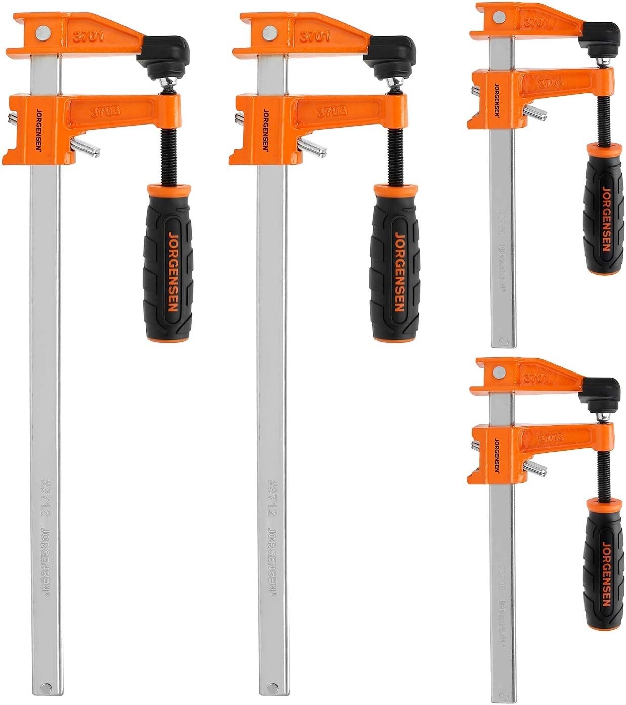 4-Pack Steel Bar Clamps Set, 6-Inch & 12-Inch F-Clamps, 600 Lbs Capacity