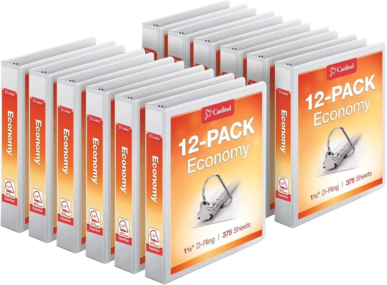 12 Non-Stick 3-Ring Binders with ClearVue Design - Ideal for School & Office