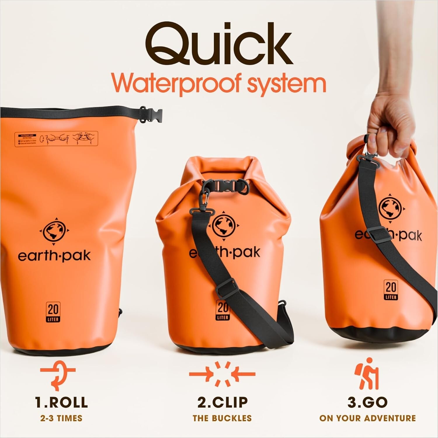 Lightweight Orange 55L Waterproof Backpack Sack with Phone Case for Kayaking