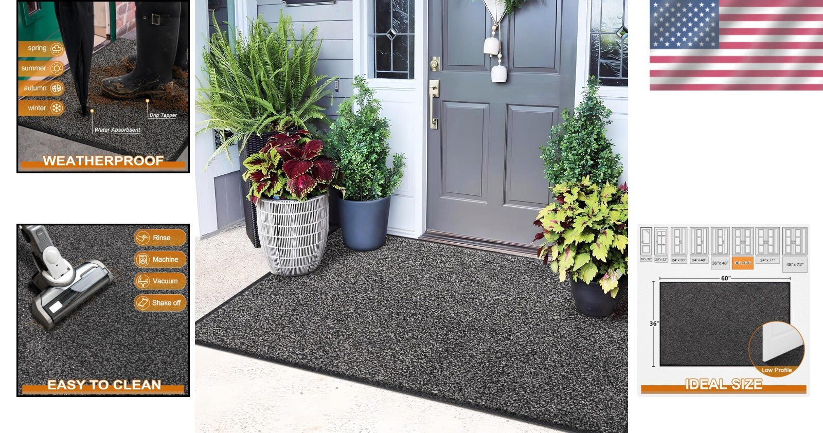 Machine Washable Non-Slip Doormat 60" x 36" - Stylish Outdoor/Indoor Entry Rug