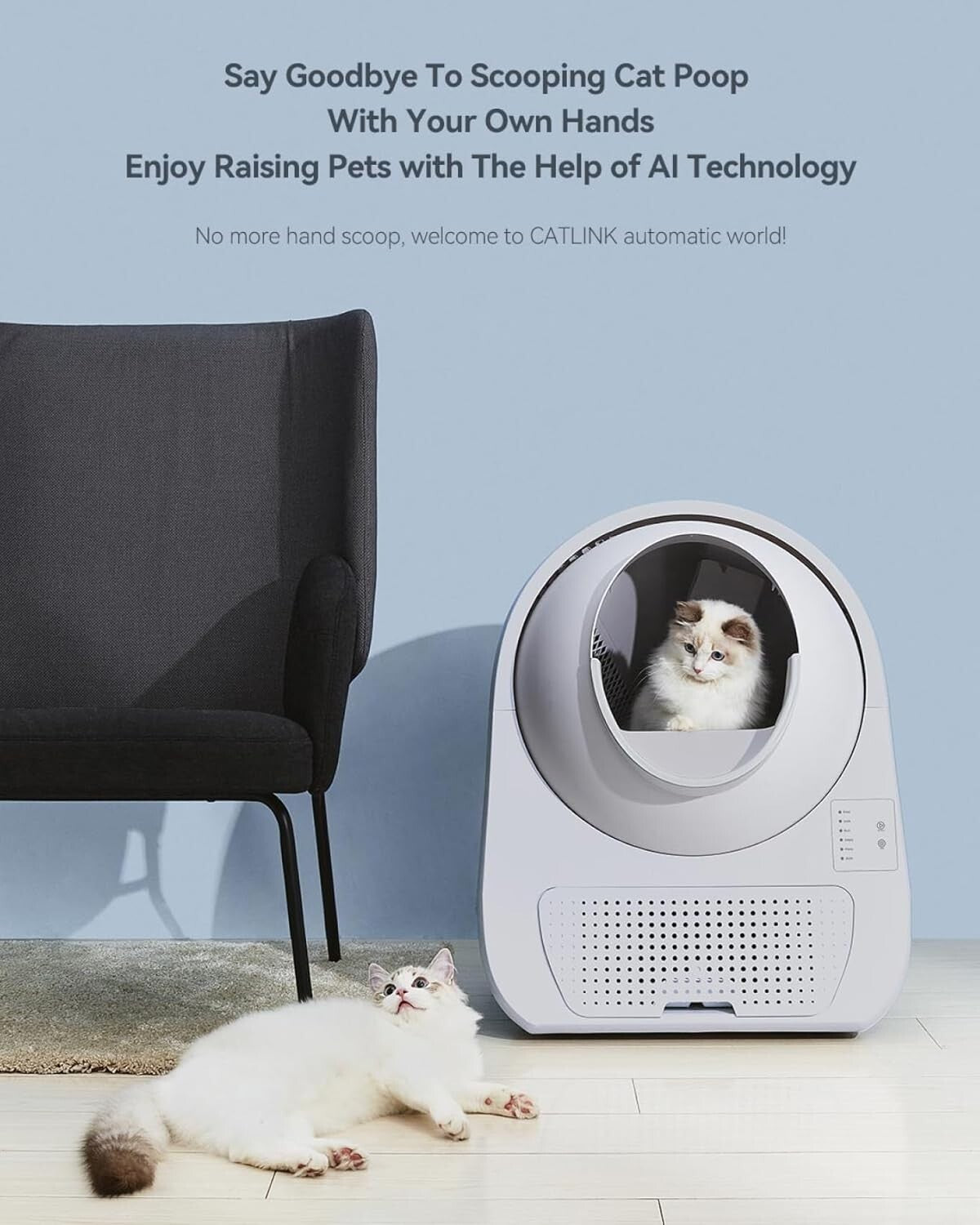 Ultimate Self-Cleaning Litter Box for Multiple Cats - Safe, Convenient, White