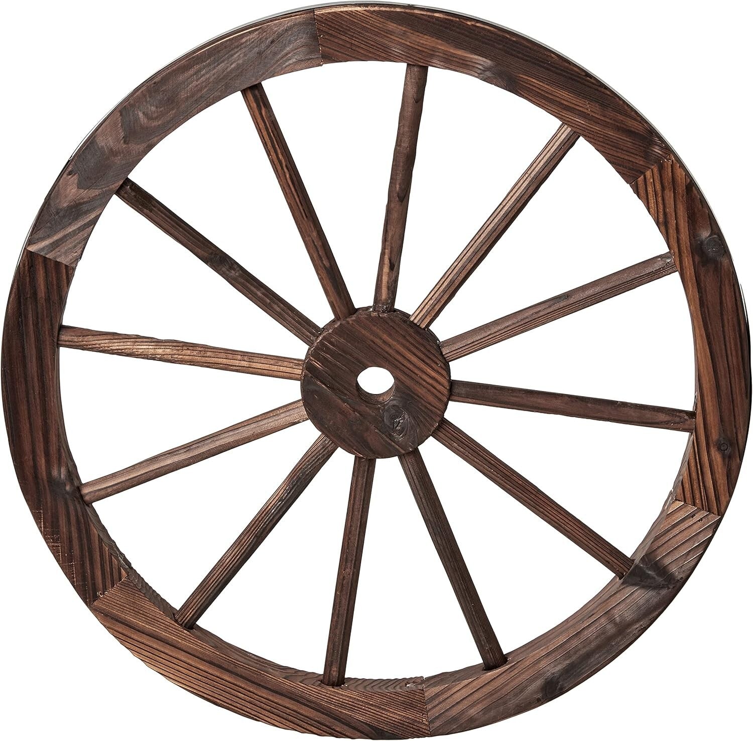Decorative 24" Wooden Wagon Wheels with Steel Rim - Set of 2 for Indoor/Outdoor