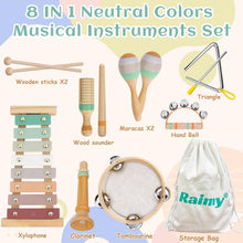 Load image into Gallery viewer, Neutral Colors Wooden Musical Toy Set for Kids - Xylophone, Tambourine &amp; More
