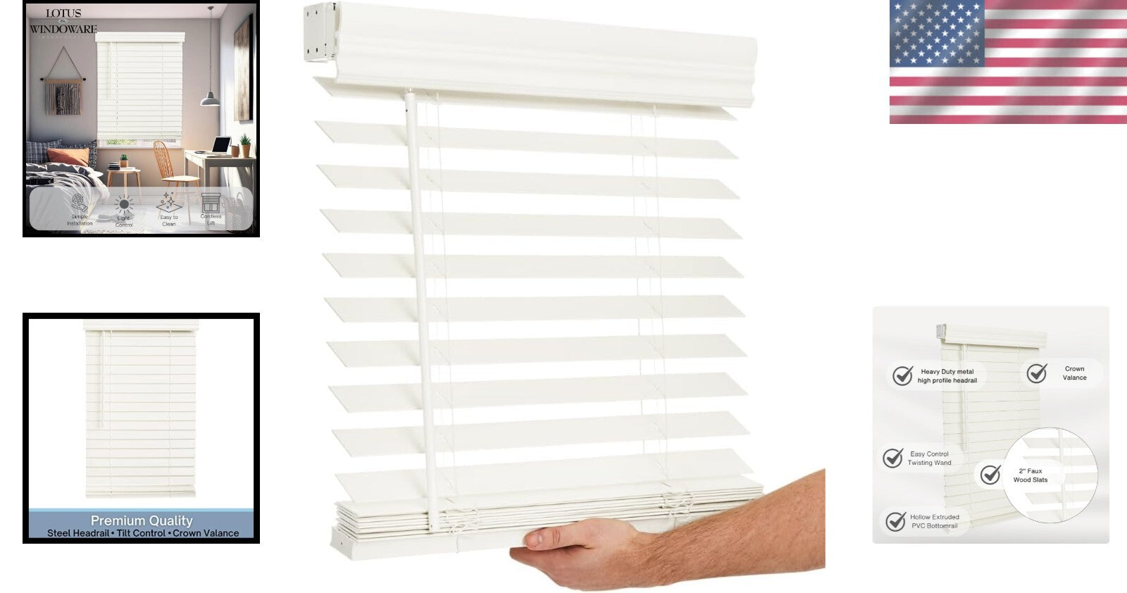 Elegant Room Darkening 35"x60" Cordless Faux Wood Blinds - Soft White Finish
