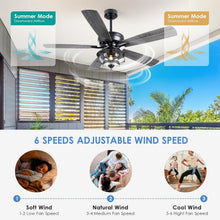 Load image into Gallery viewer, Elegant 52-Inch Black Ceiling Fan with Waterproof LED Light - Ideal for Patios