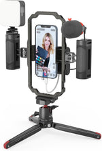 Load image into Gallery viewer, Compact Video Rig for iPhone with Microphone, LED Light &amp; Adjustable Features