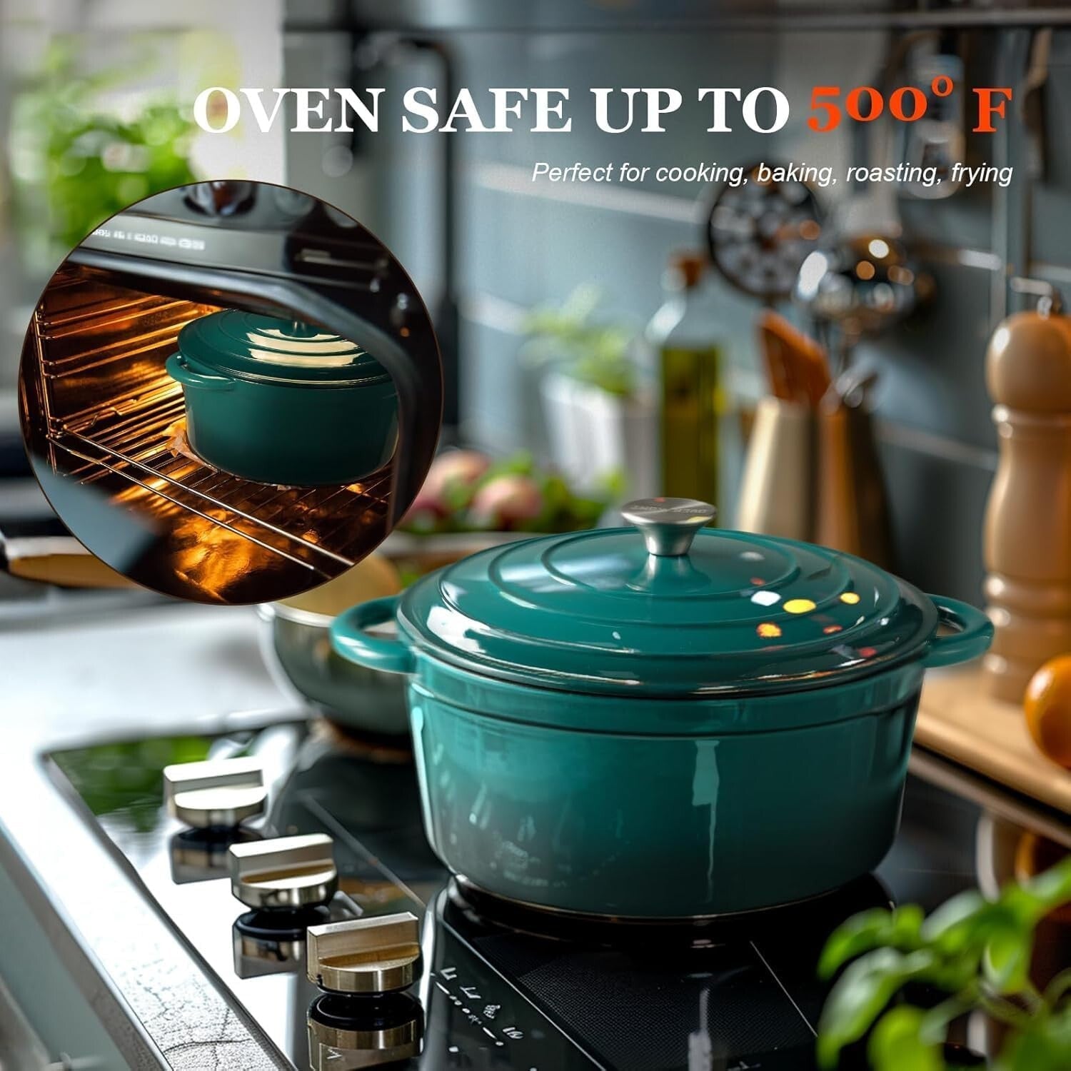 5.5QT Enameled Cast Iron Dutch Oven with Lid & Cookbook for Flavorful Cooking