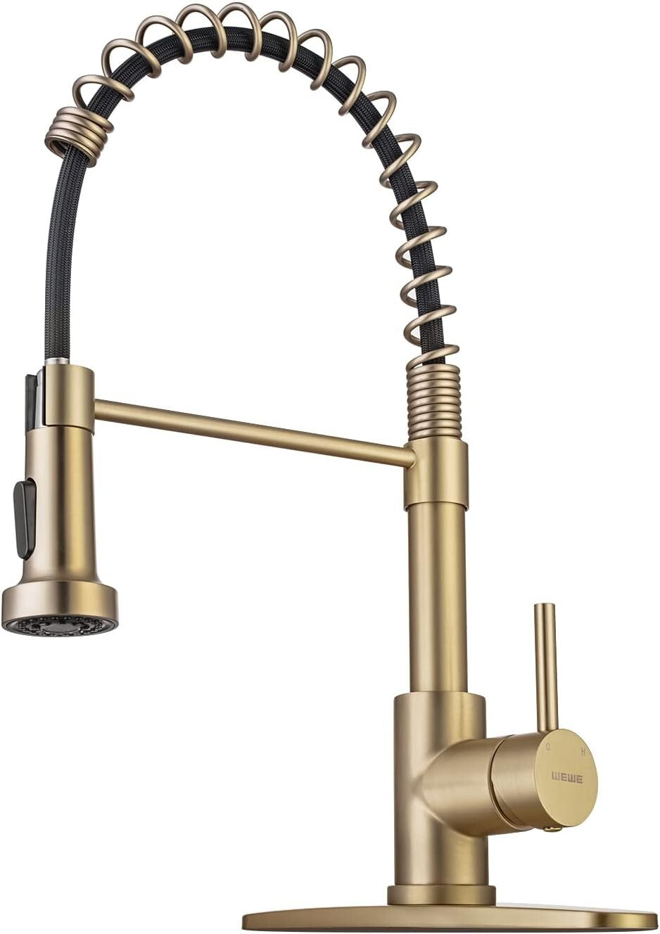 Brushed Gold Brass Kitchen Faucet with Pull Down Sprayer for Modern Utility