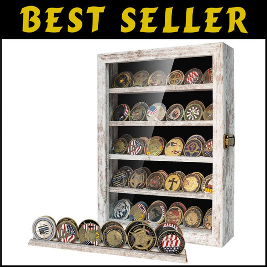 Elegant Rustic White Coin Display Case - Protect Your Collectibles in Style