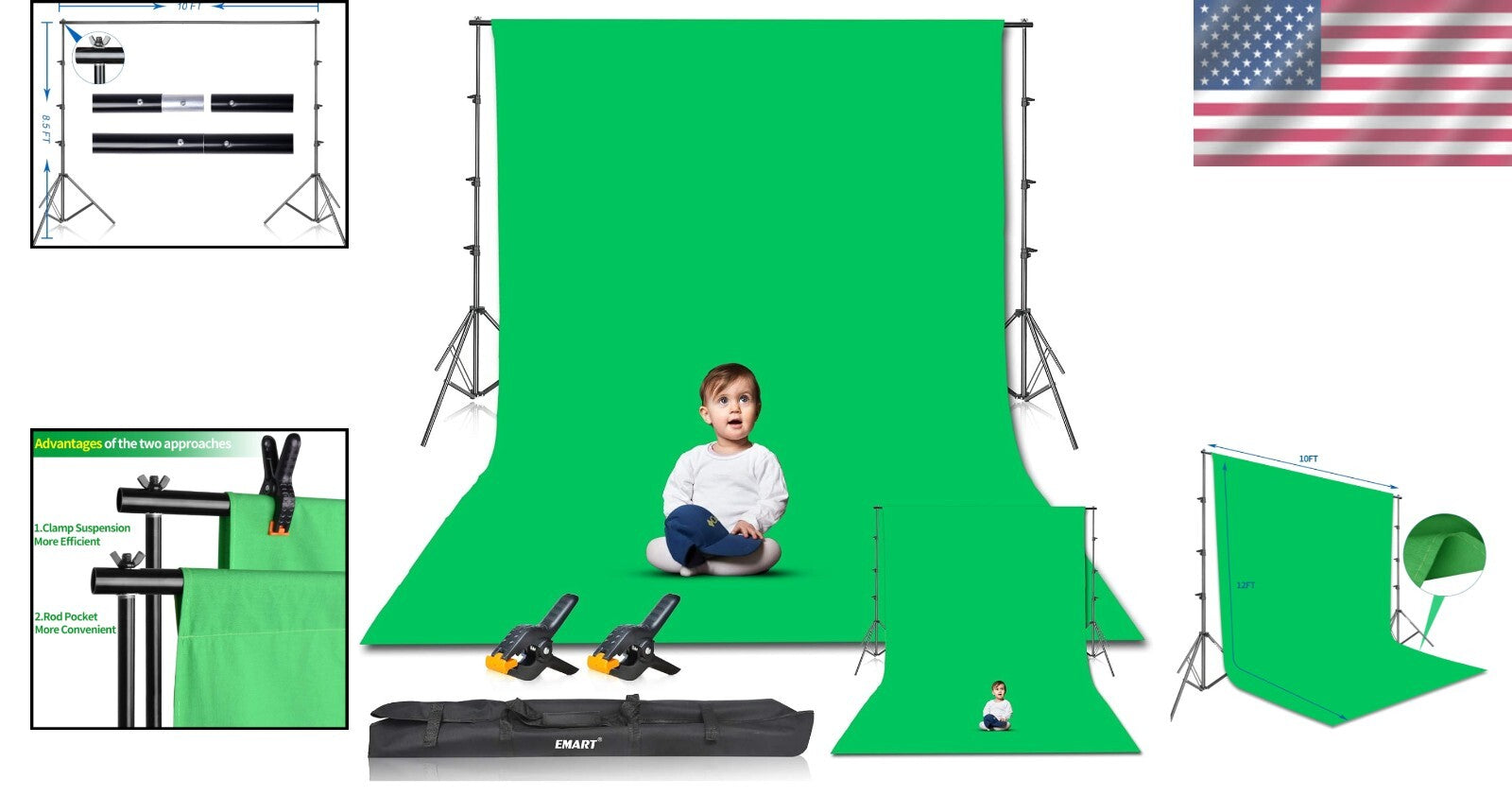 Multi-Functional Green Screen Stand with 100% Cotton Backdrop - Ideal for Events