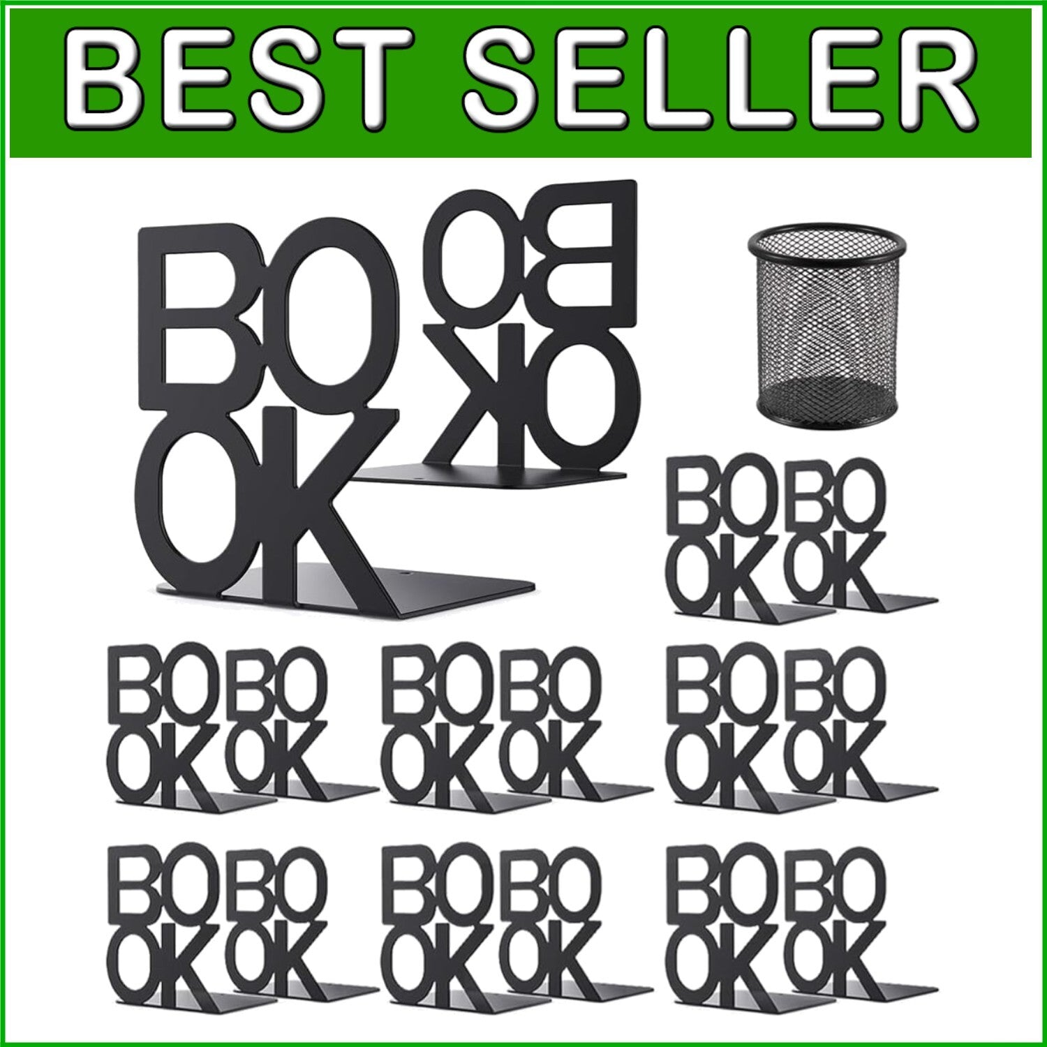 Elegant Black Metal Bookends - Perfect Gift for Book Lovers, 8 Pairs Included