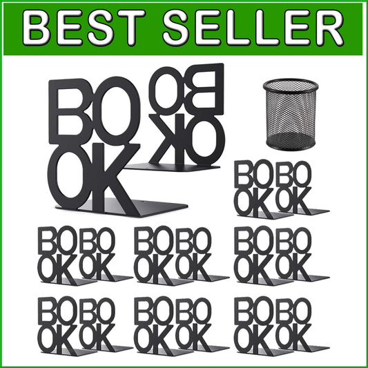 Elegant Black Metal Bookends - Perfect Gift for Book Lovers, 8 Pairs Included