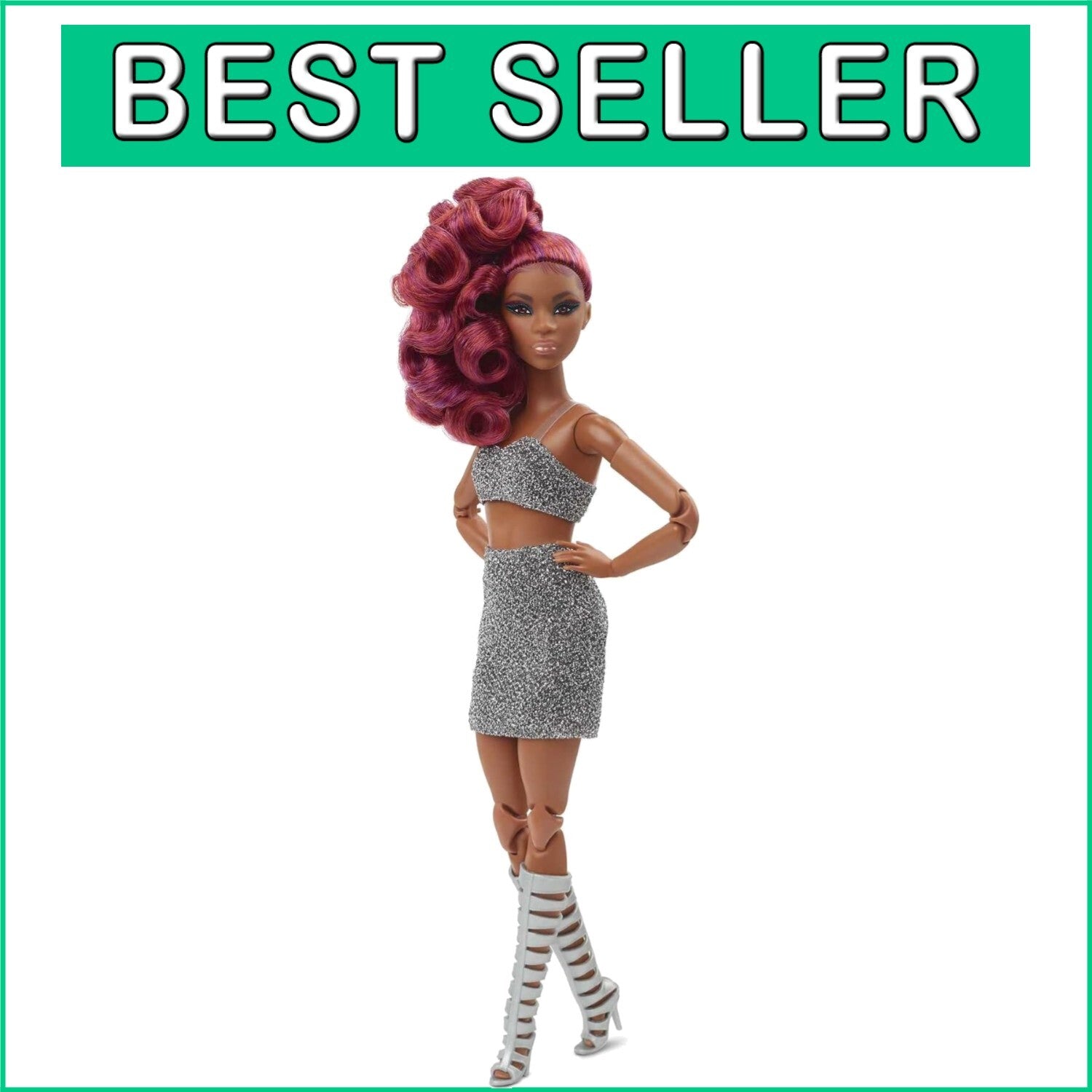 Fashion Doll with Red Curls & Glittery Ensemble - Ideal for Photography Lovers