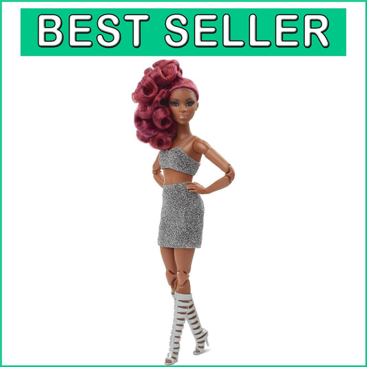 Fashion Doll with Red Curls & Glittery Ensemble - Ideal for Photography Lovers