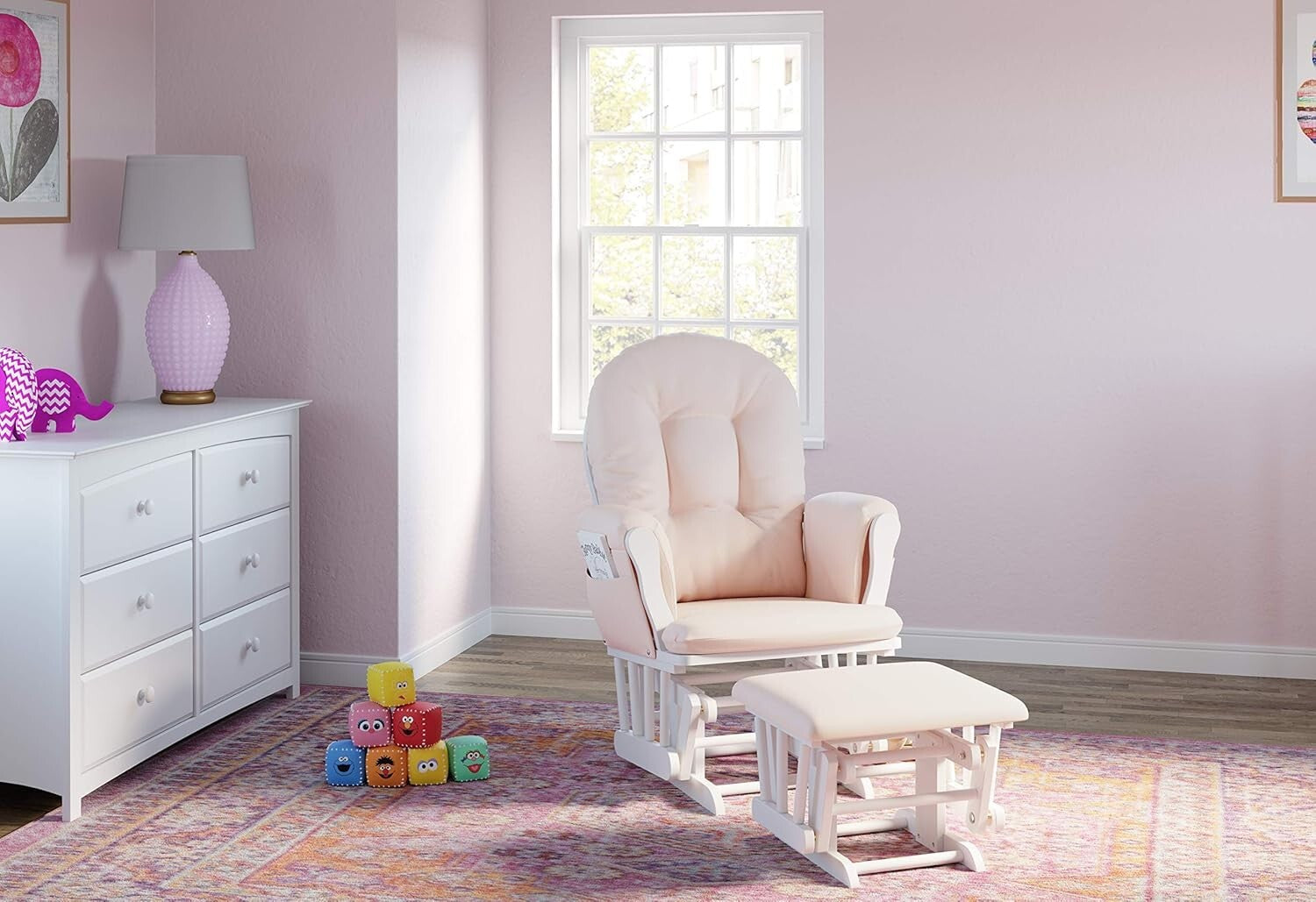 Padded Nursery Hoop Glider & Ottoman with Side Storage – Easy Assembly, Elegant