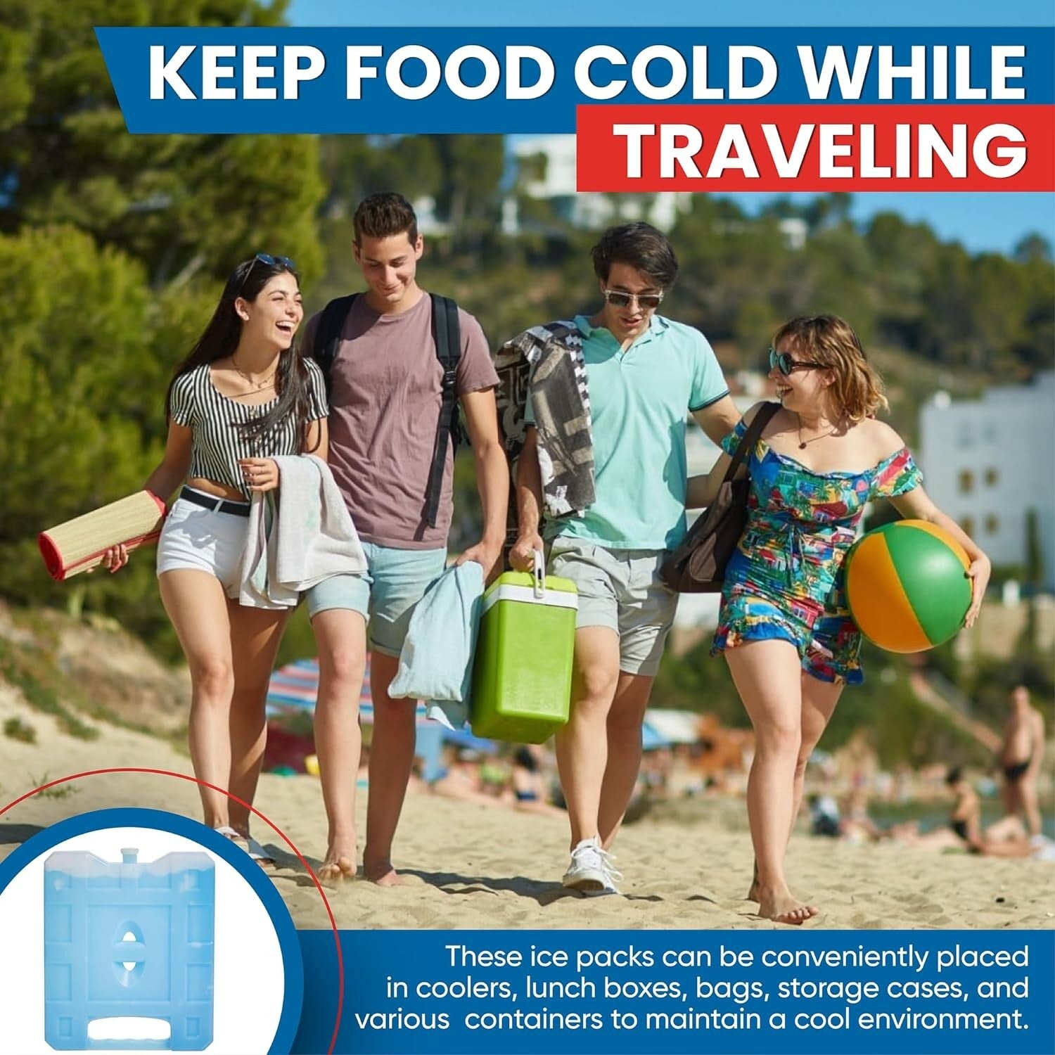 8-Pack Jumbo Reusable Ice Packs - Keeps Food & Beverages Cold for Hours