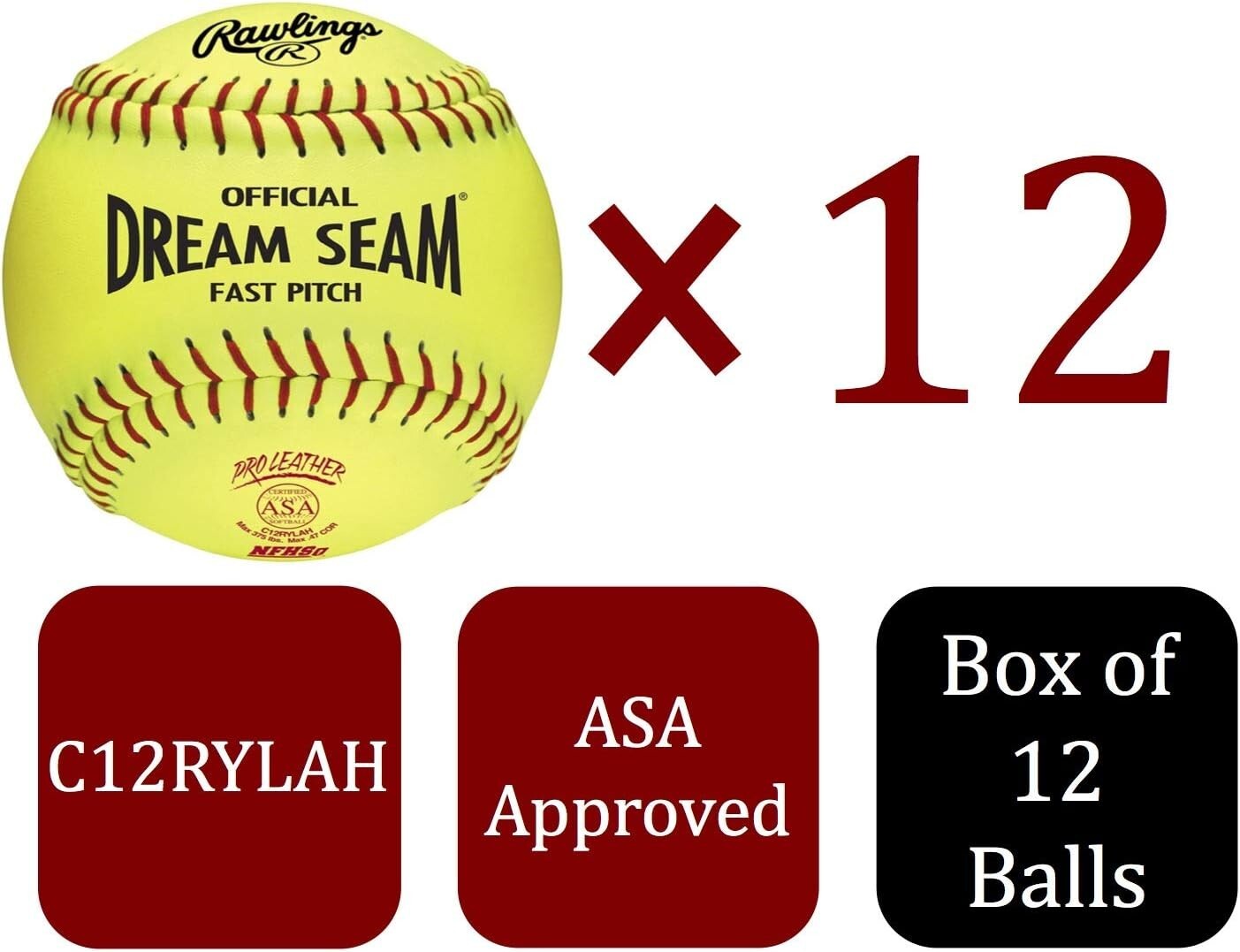 Durable Leather 12" Fastpitch Softballs with Raised Seams - Youth & High School