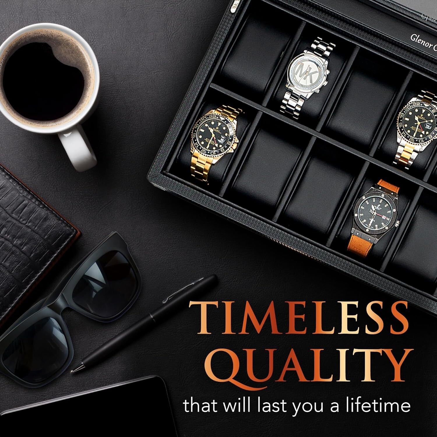Sophisticated Men's Watch Box - 12 Slots for Luxury Timepieces in Black