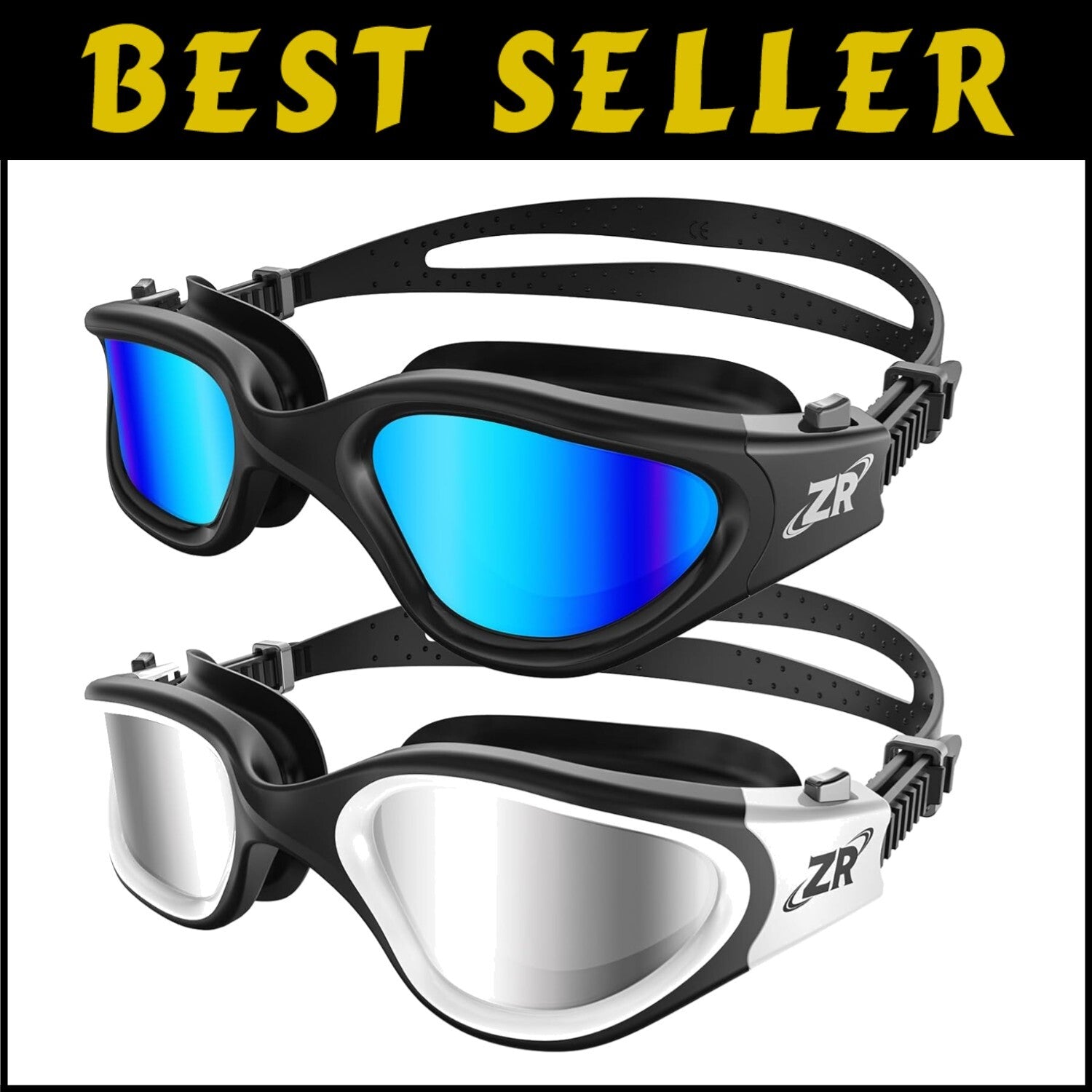 Durable Silicone & Polycarbonate Swim Goggles - 2 Pack with Clear Vision Lenses
