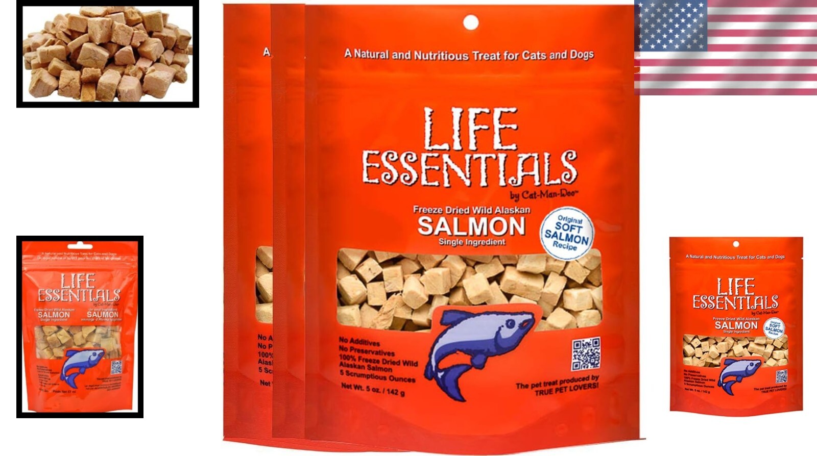 Grain-Free Freeze-Dried Salmon Treats - 5 Ounces (3-Pack) for Cats & Dogs