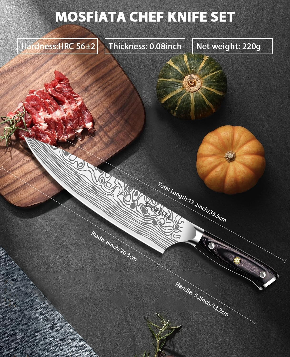 8" Chef's Knife in Gift Box - Professional High Carbon Stainless Steel Knife