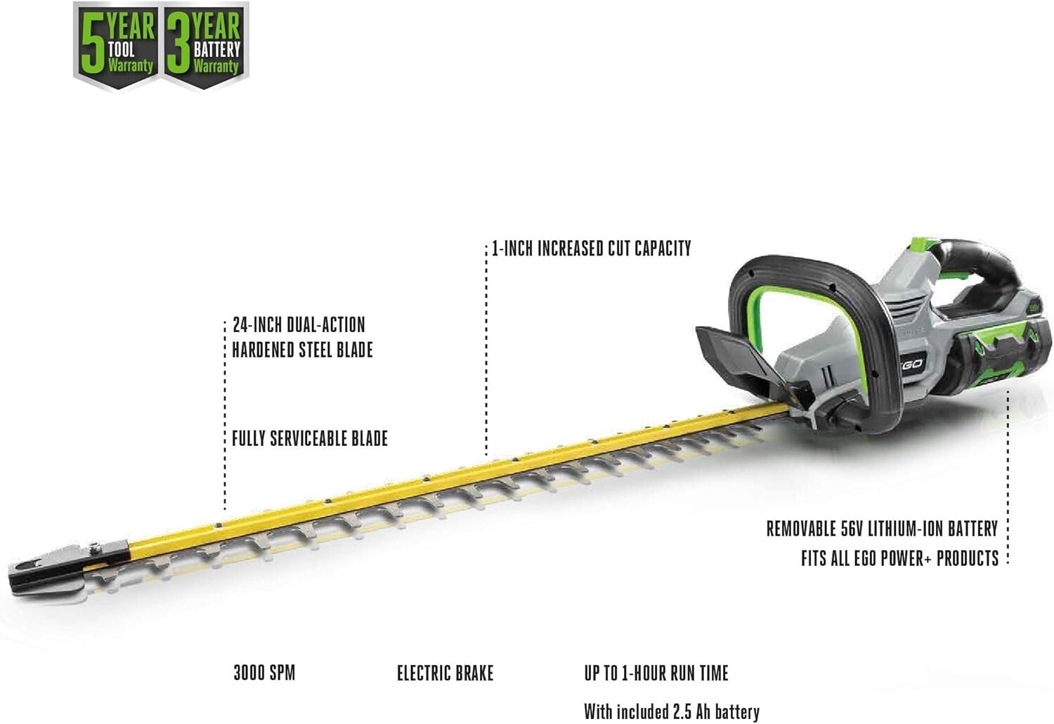 Efficient Lightweight 24" Hedge Trimmer with Brushless Motor & Battery Included