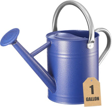 Load image into Gallery viewer, Premium Galvanized Steel Watering Can - 1 Gallon, Ergonomic Handles, Navy Design