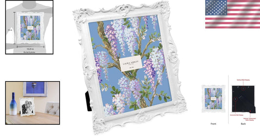 8x10 Elegant Handcrafted Floral Picture Frame – Tabletop and Wall Mount Design