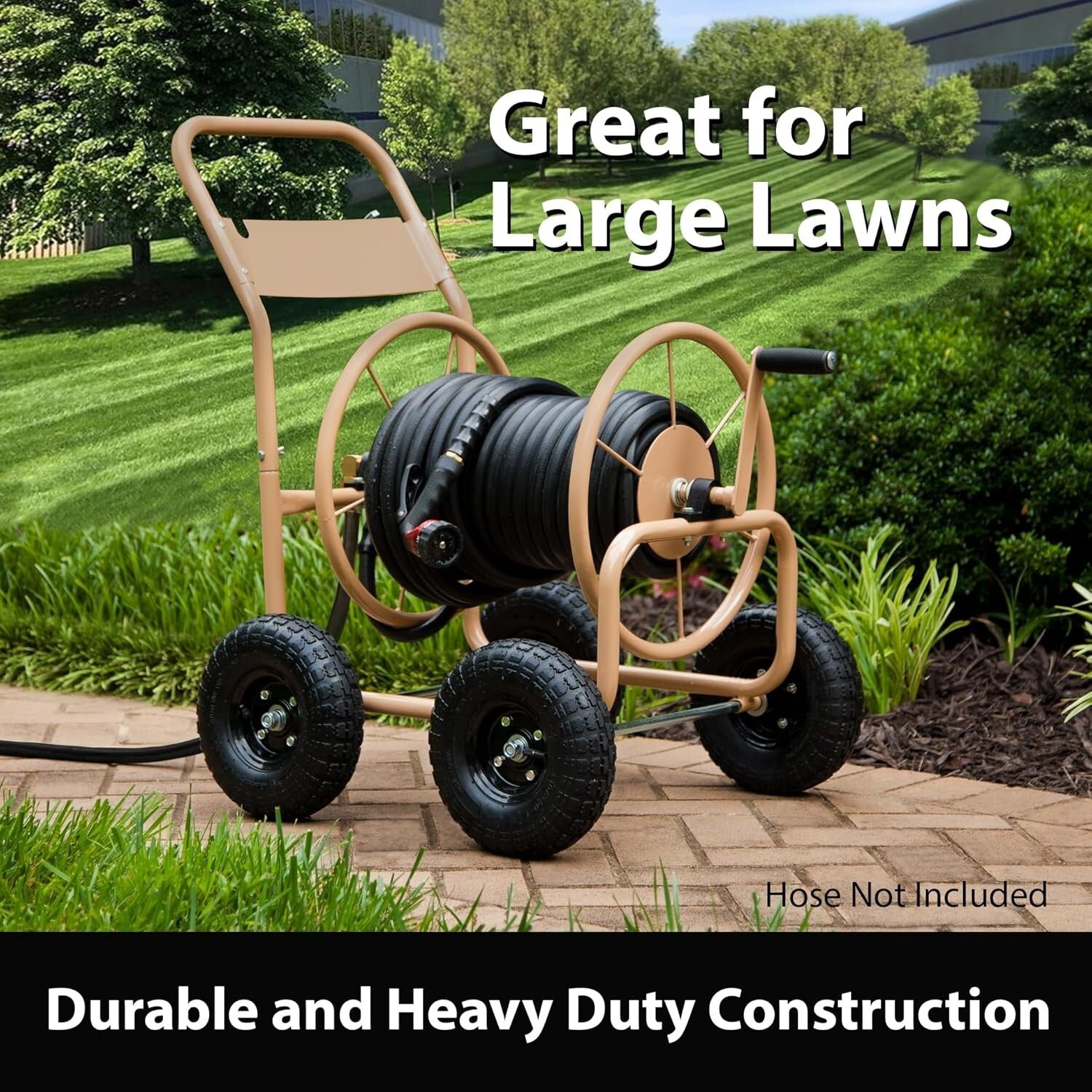 Durable Manual Hose Reel Cart - 300ft Capacity & Smooth Rolling Pneumatic Tires