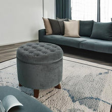 Load image into Gallery viewer, Upholstered Velvet Tufted Round Ottoman with Storage for Elegant Living Spaces