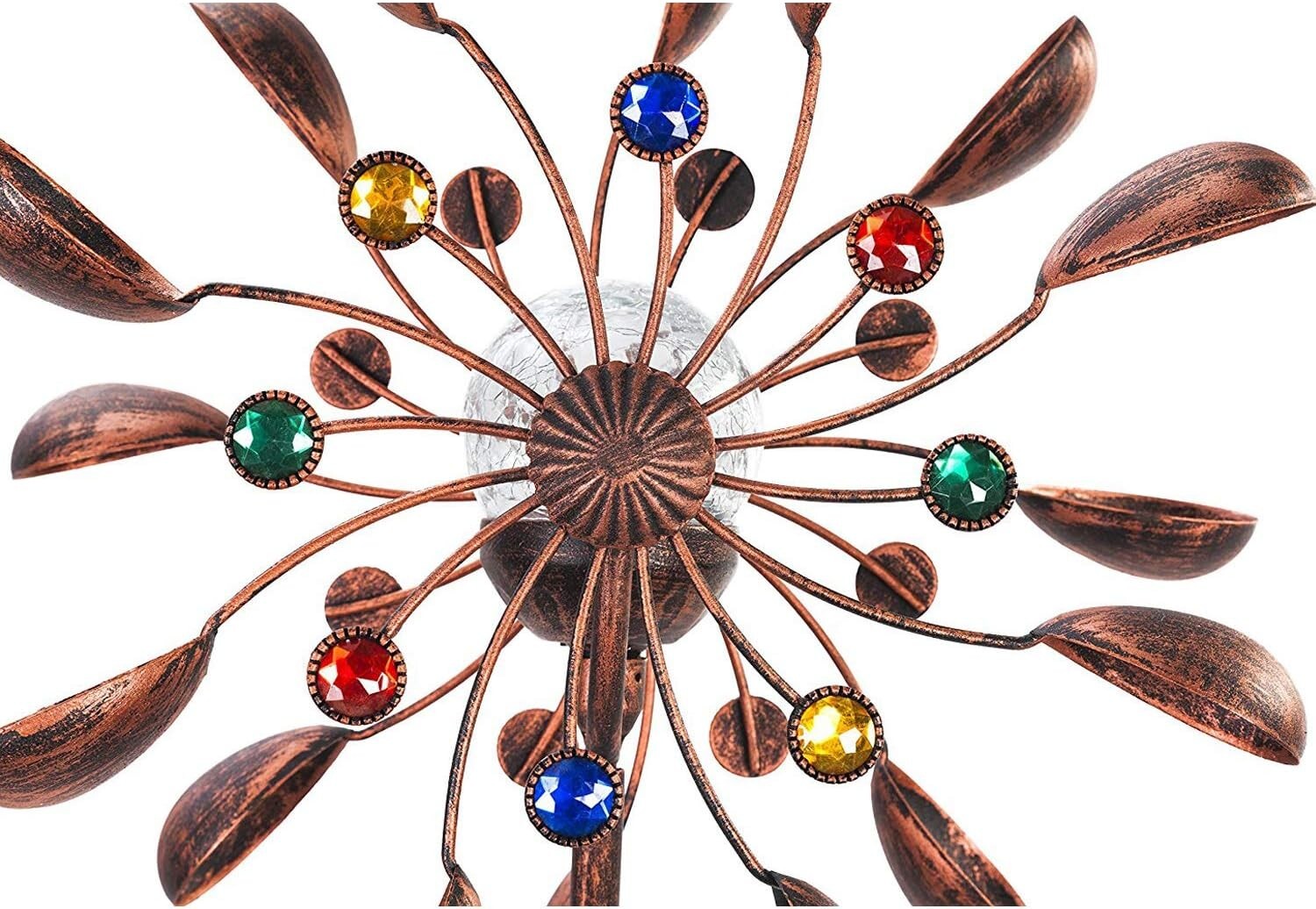 Bronze Solar Wind Spinner - 75-Inch Kinetic Sculpture with Color-Changing LED