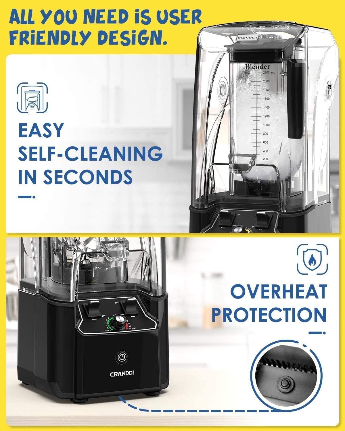 K90 Black Professional Blender - 80oz Capacity with Noise Reduction Shield