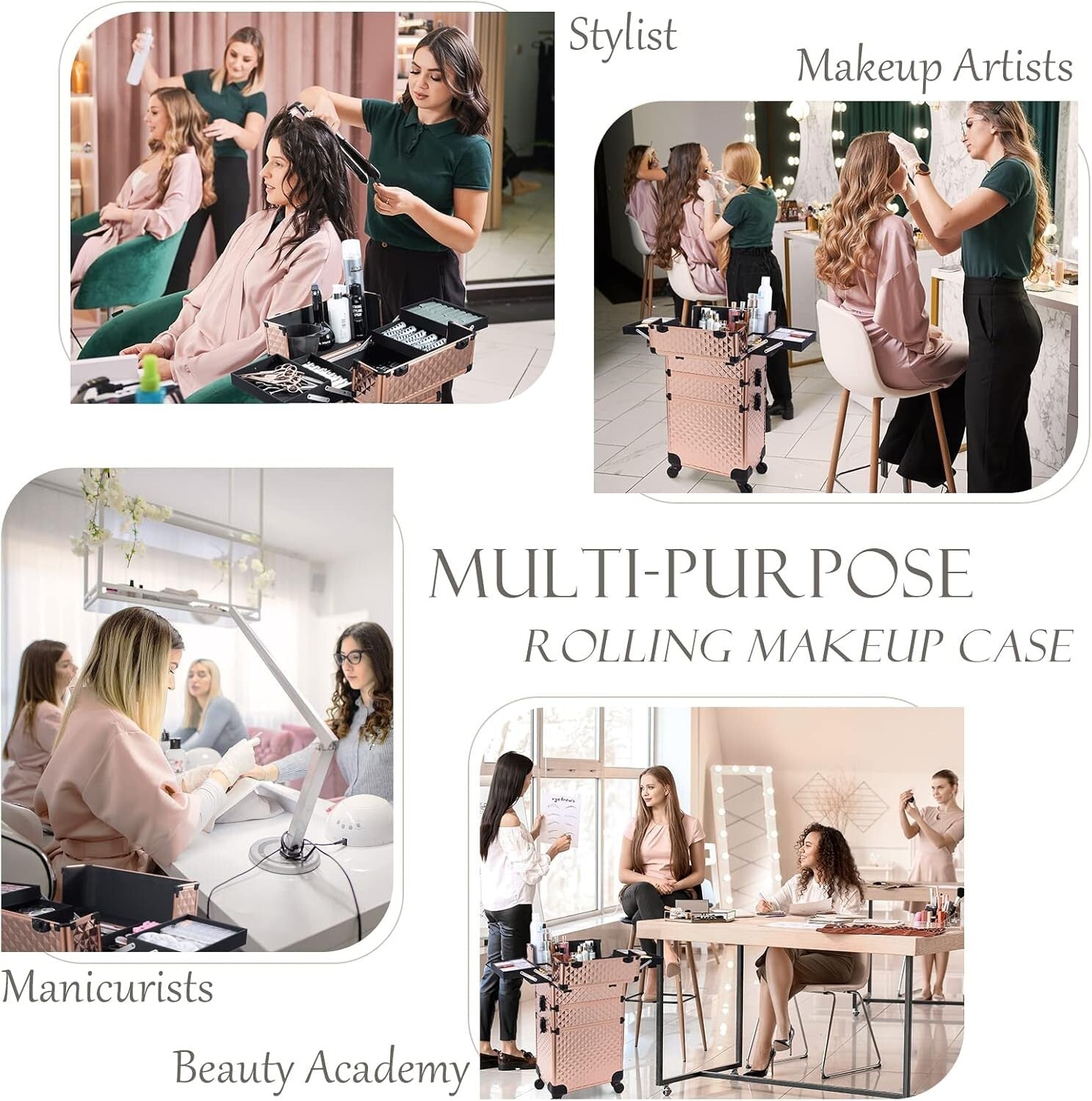 Diamond Pattern Cosmetic Rolling Case with Adjustable compartments & 4 Wheels