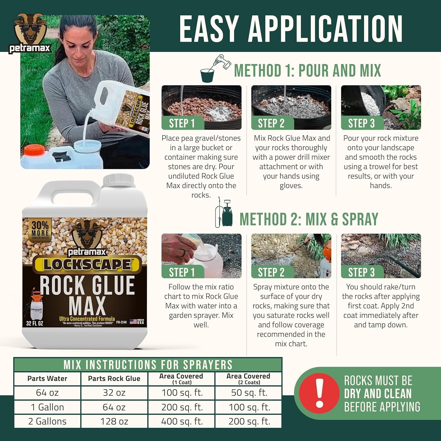 Max Rock Glue 32 Oz - Pet Safe Landscape Adhesive for Stones & Gravel Stabili...