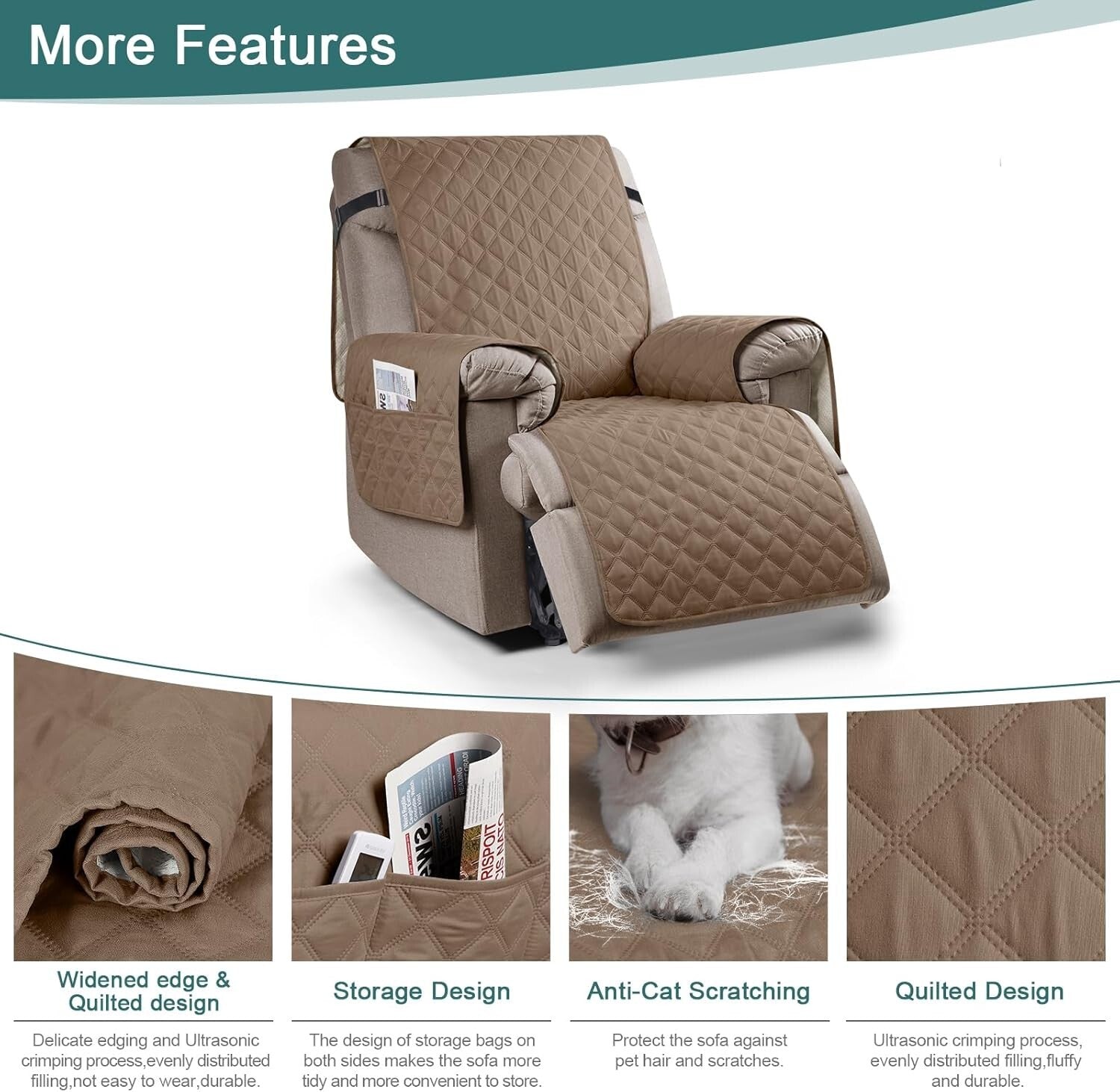 Elegant 100% Waterproof Recliner Chair Cover - Perfect for Families & Pets, 23"