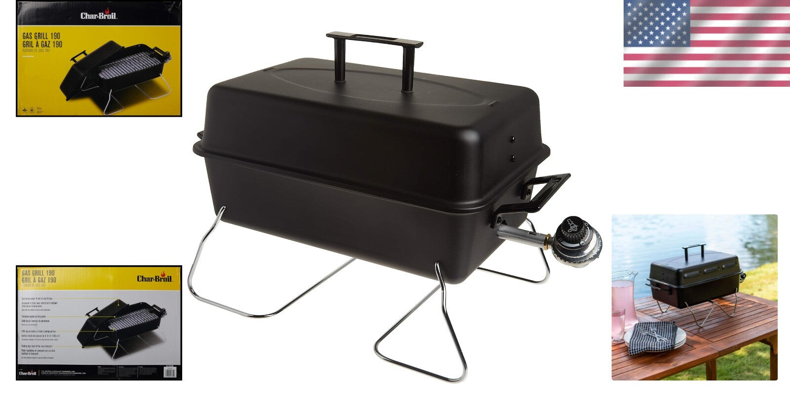 Travel-Friendly 190 Sq. In. Portable Propane Gas Grill for Easy Outdoor Cooking