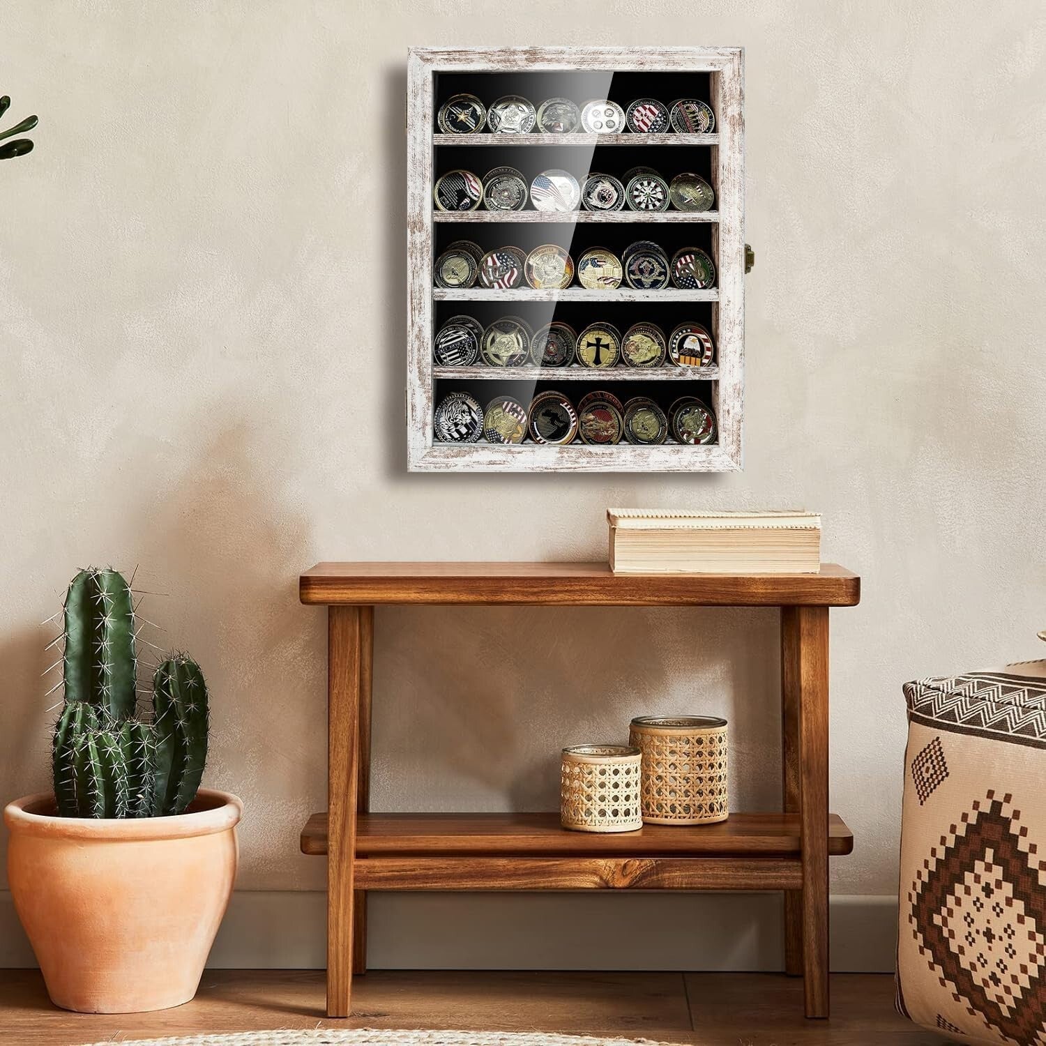 Elegant Rustic White Coin Display Case - Protect Your Collectibles in Style