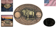 Load image into Gallery viewer, Montana-Made Gunmetal Cowboy Belt Buckle with Copper Buffalo Design