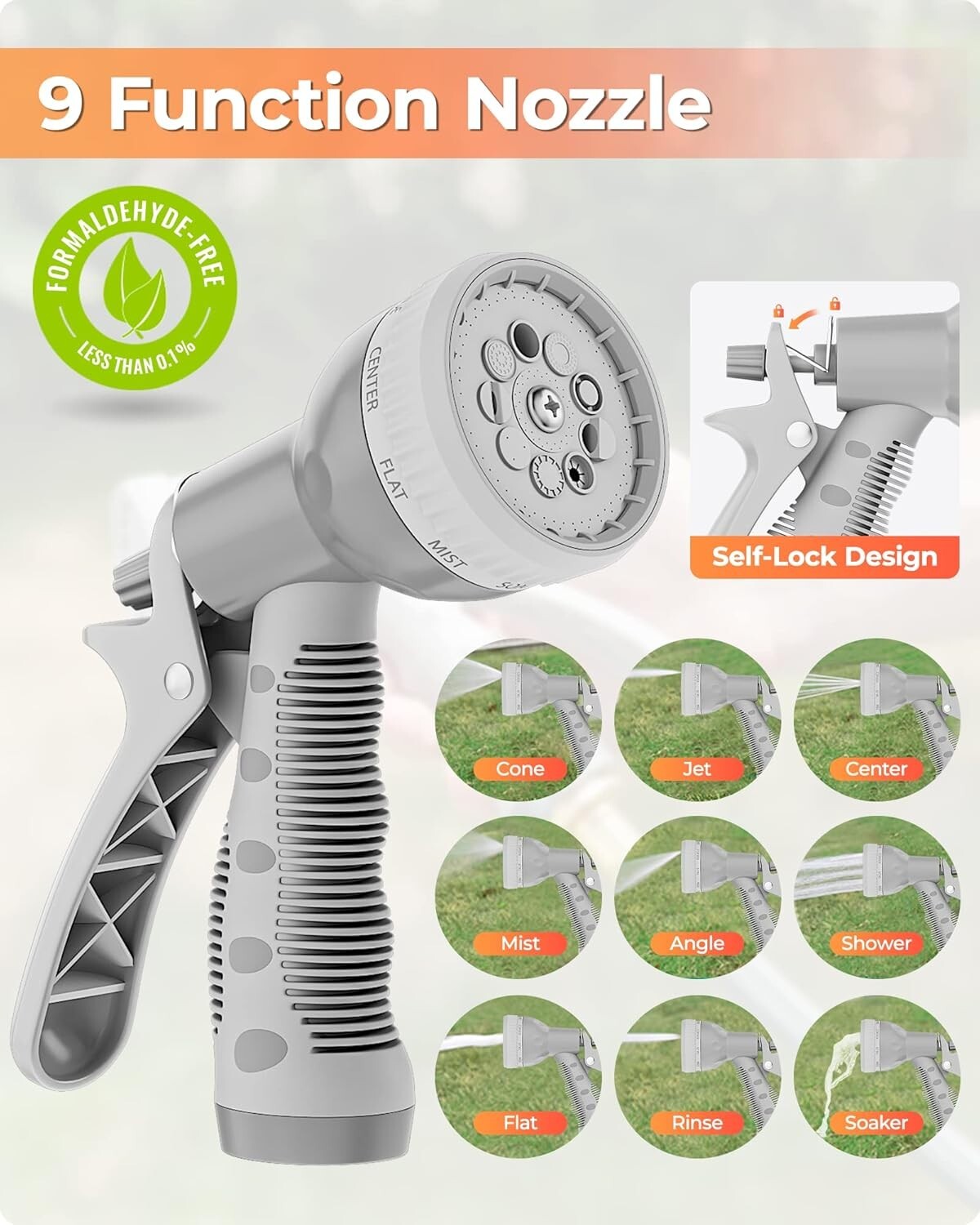 Retractable Wall-Mounted Hose Reel: 100ft with 9-Function Spray Nozzle