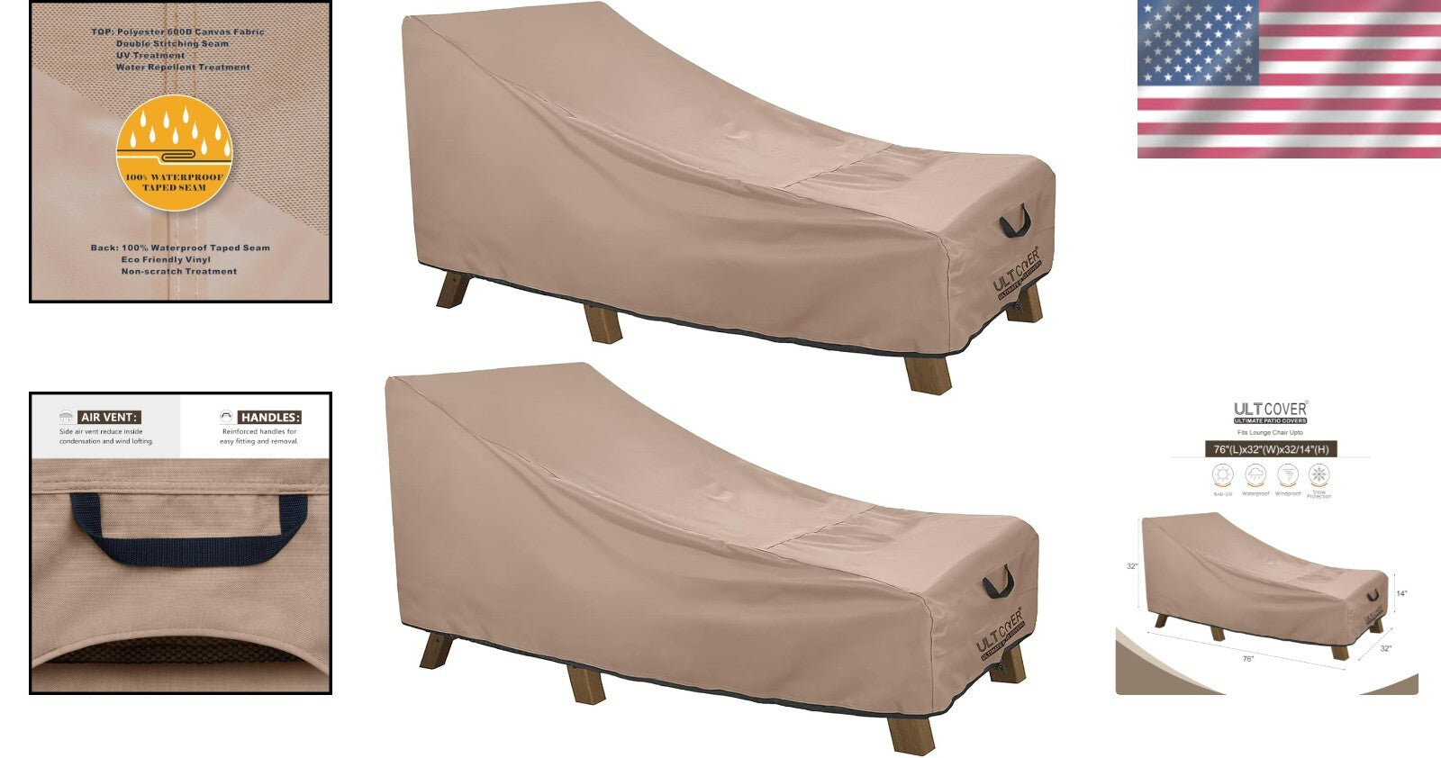Solid Brown Outdoor Chair Covers - Heavy-Duty Protection for 76" x 32" Chairs