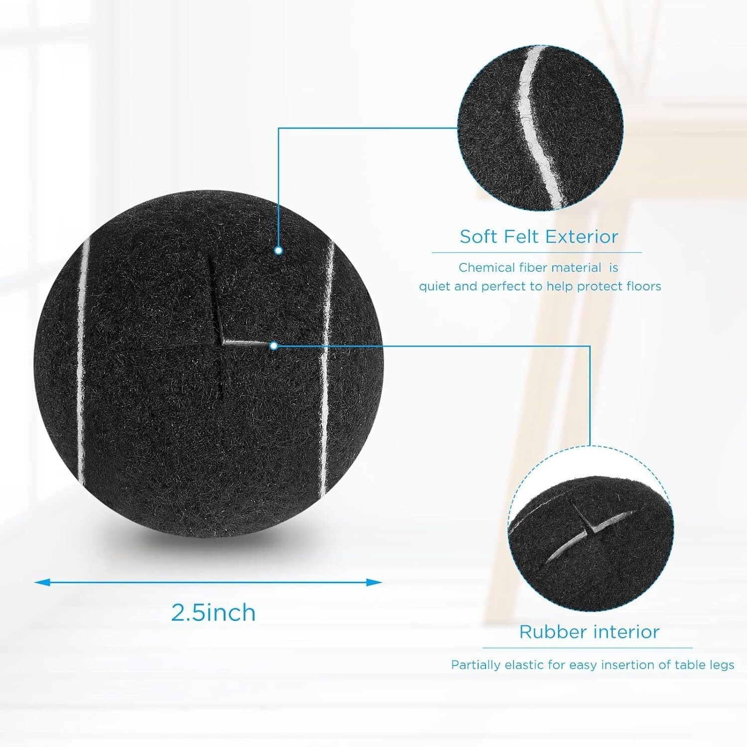 40 Pcs Precut Rubber Tennis Balls for Furniture & Floor Protection - Black