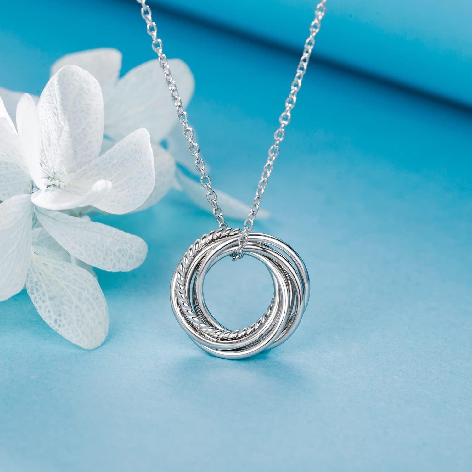 Celebratory 60th Birthday Necklace with Interlocking Rings - Silver Jewelry