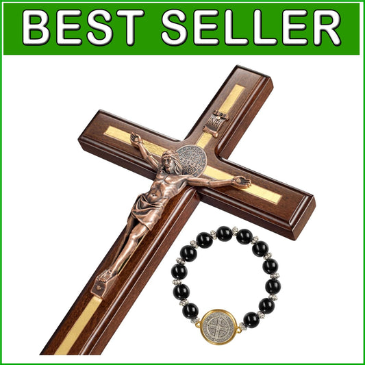 Durable 12" St Benedict Catholic Wall Cross - Timeless Design with Bracelet