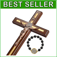 Load image into Gallery viewer, Durable 12" St Benedict Catholic Wall Cross - Timeless Design with Bracelet