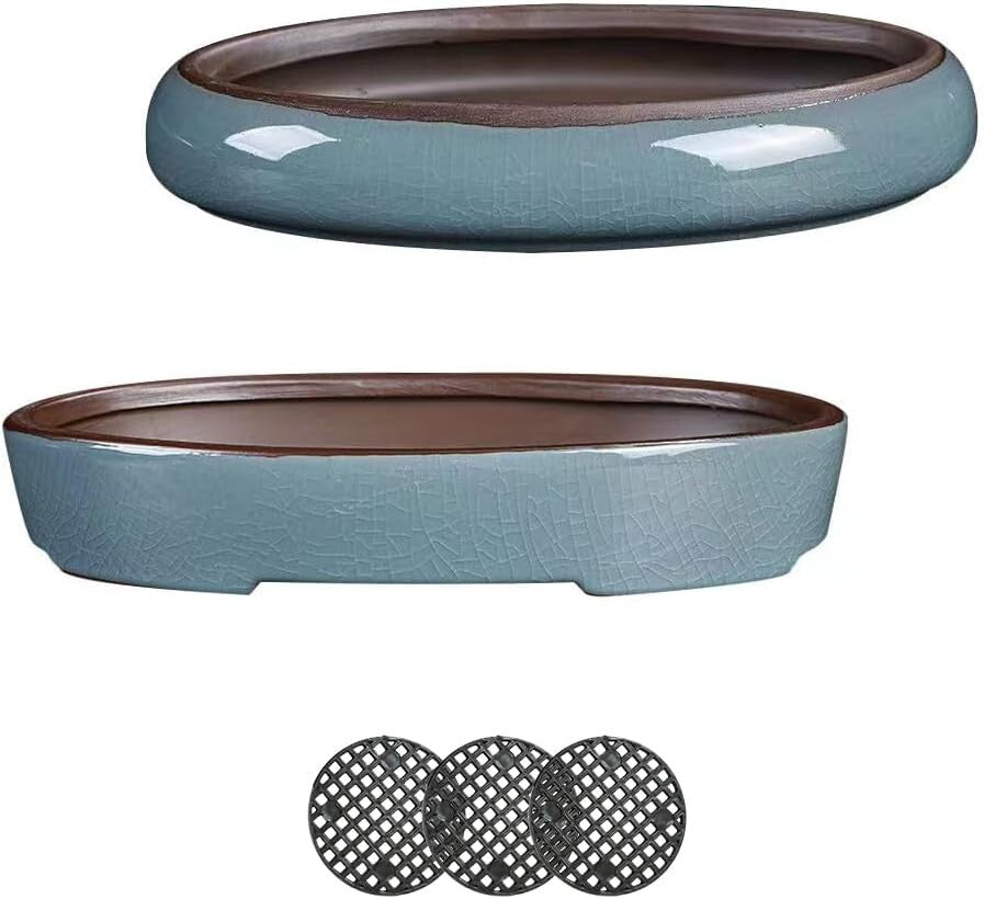 Elegant Oval Ceramic Flower Pots with Drainage - Perfect for Bonsai & Succulents