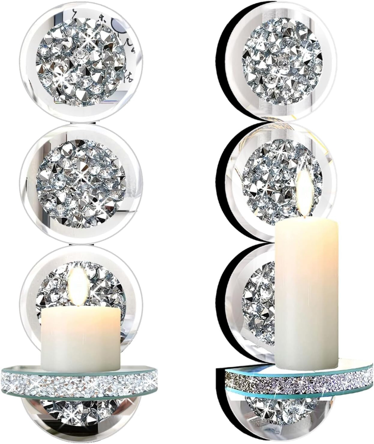 Crystal Crush Diamond Wall Sconces - Elegant Candle Holders for Living Rooms