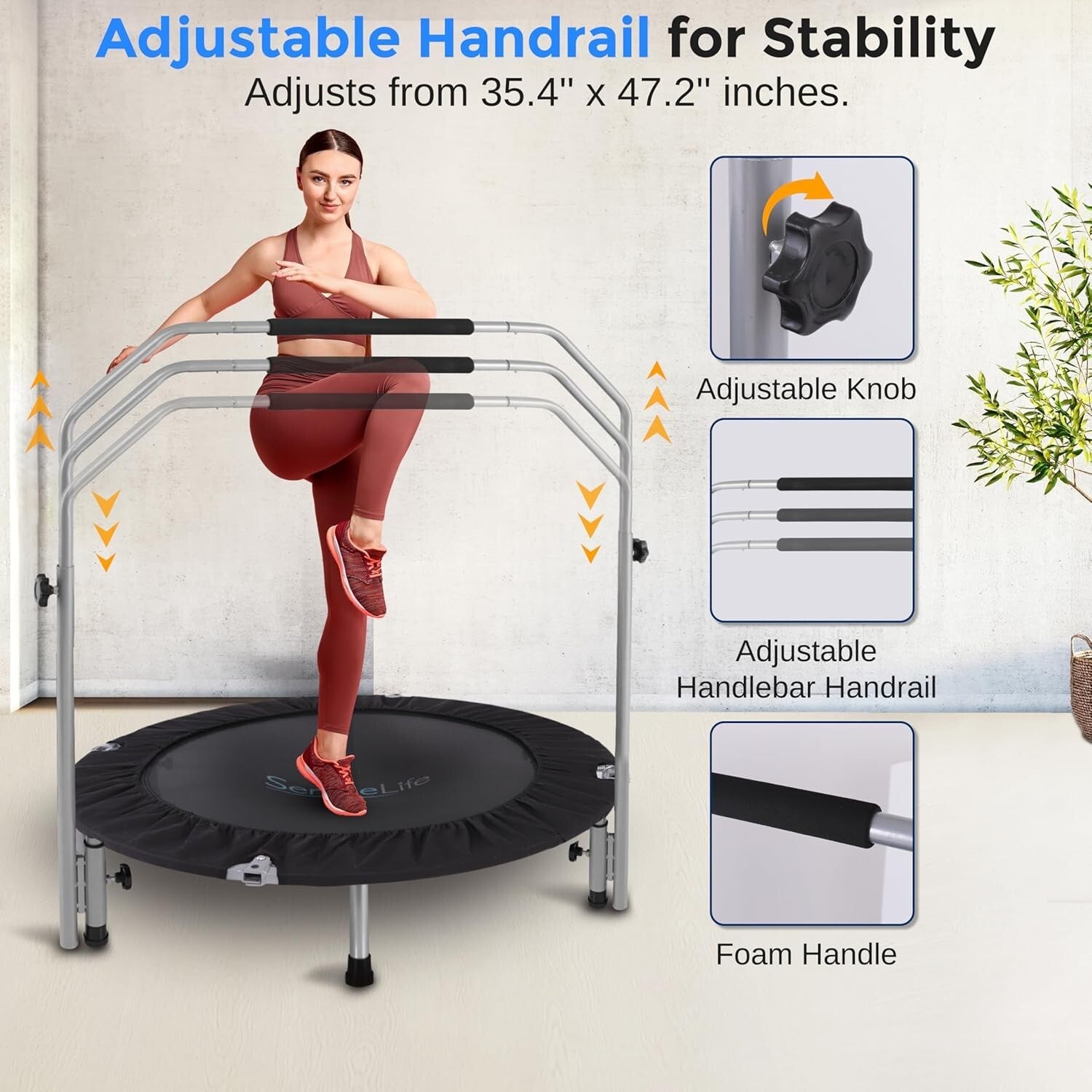 36" Foldable Mini Trampoline with Adjustable Handle - Perfect for Home Workouts