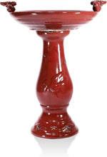 Load image into Gallery viewer, 25" Tall Red Antique Ceramic Birdbath with 2 Bird Figurines – Outdoor Elegance